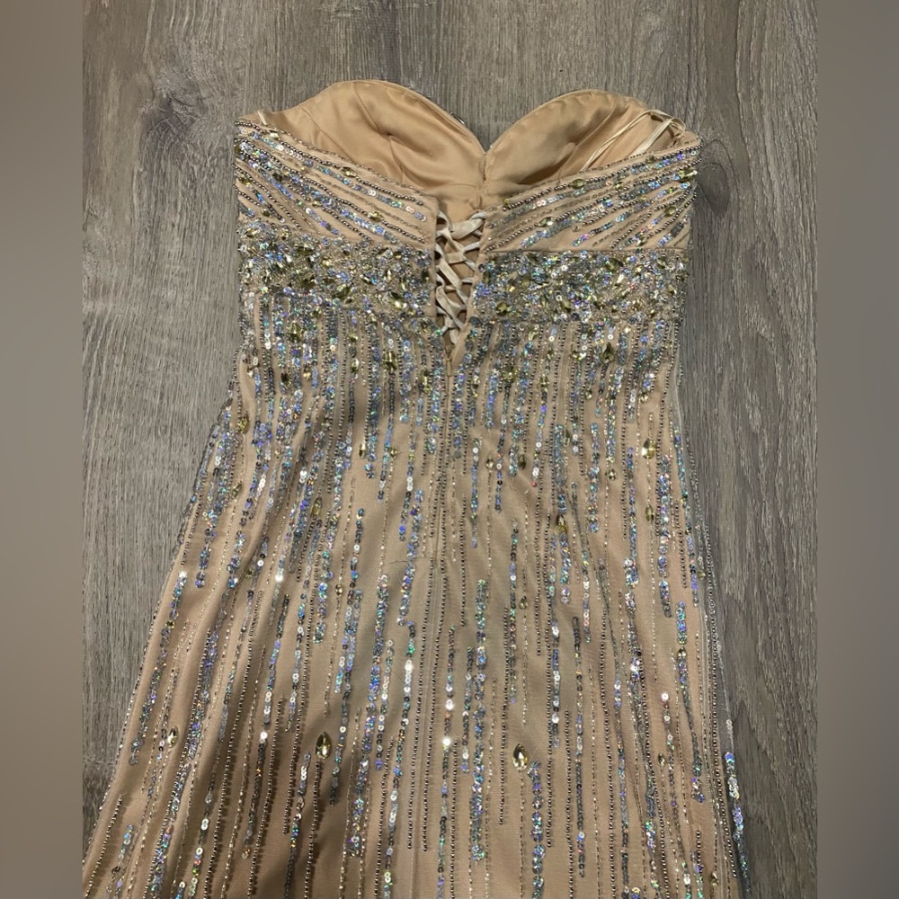 Jovani Strapless Gold Sequin Formal Gown Sweetheart Corset Dress Size 6 - Picture 11 of 11
